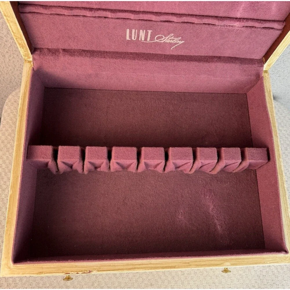 VTG Lunt Sterling Mahogany Flatware Chest Distressed Florentine Style w/ Drawer
